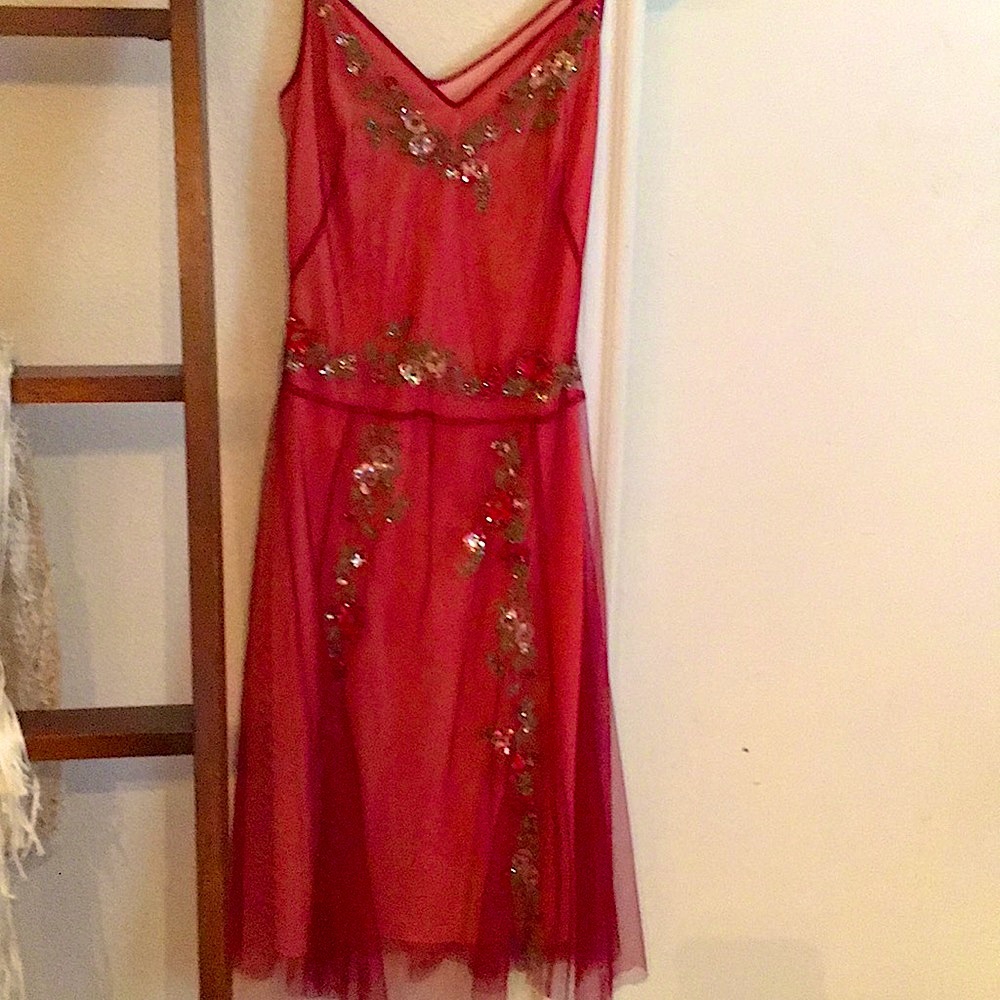 Vintage BCBG Holiday Dress Beaded red mesh size 2